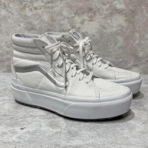 White Leather Vans Sk8-Hi Platform Sneakers